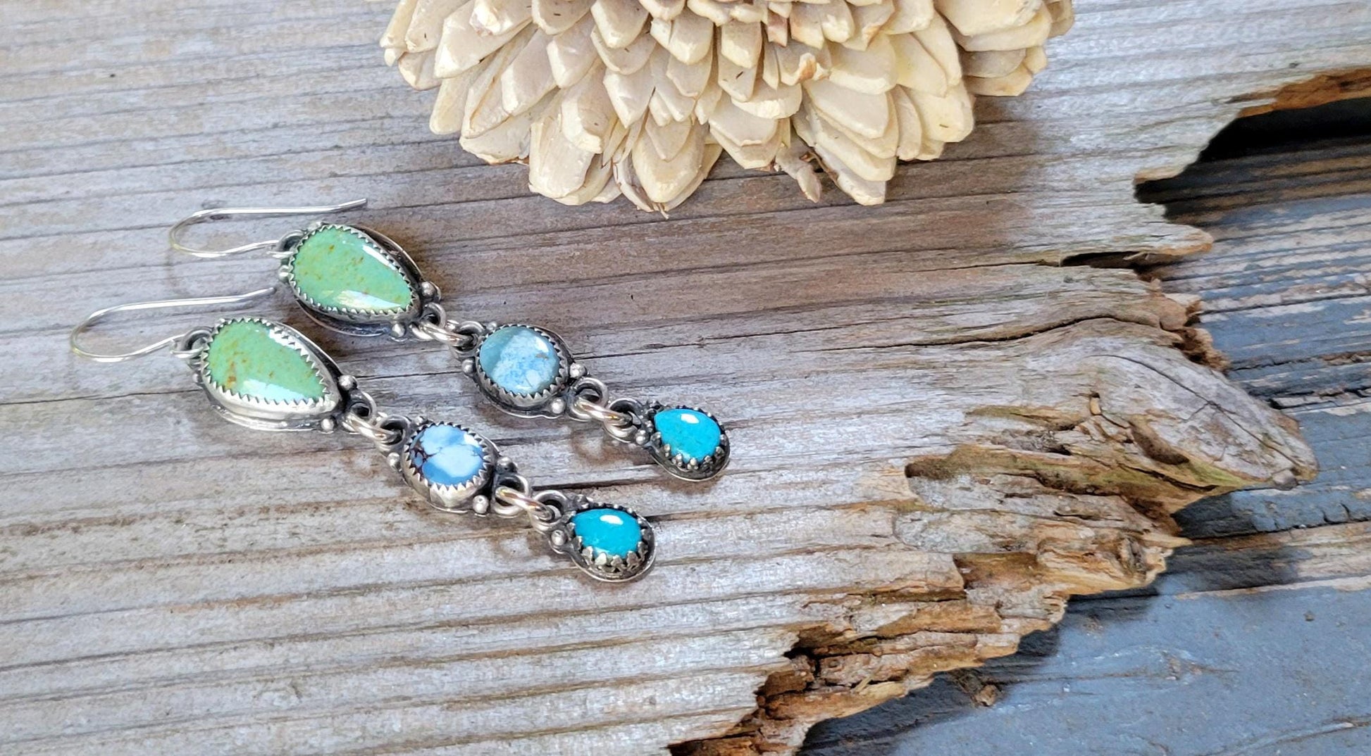 Multi-stone Turquoise Dangle Earrings - handmade, sterling silver, natural sonoran, lavender, kingman, southwestern inspired, beautiful gift