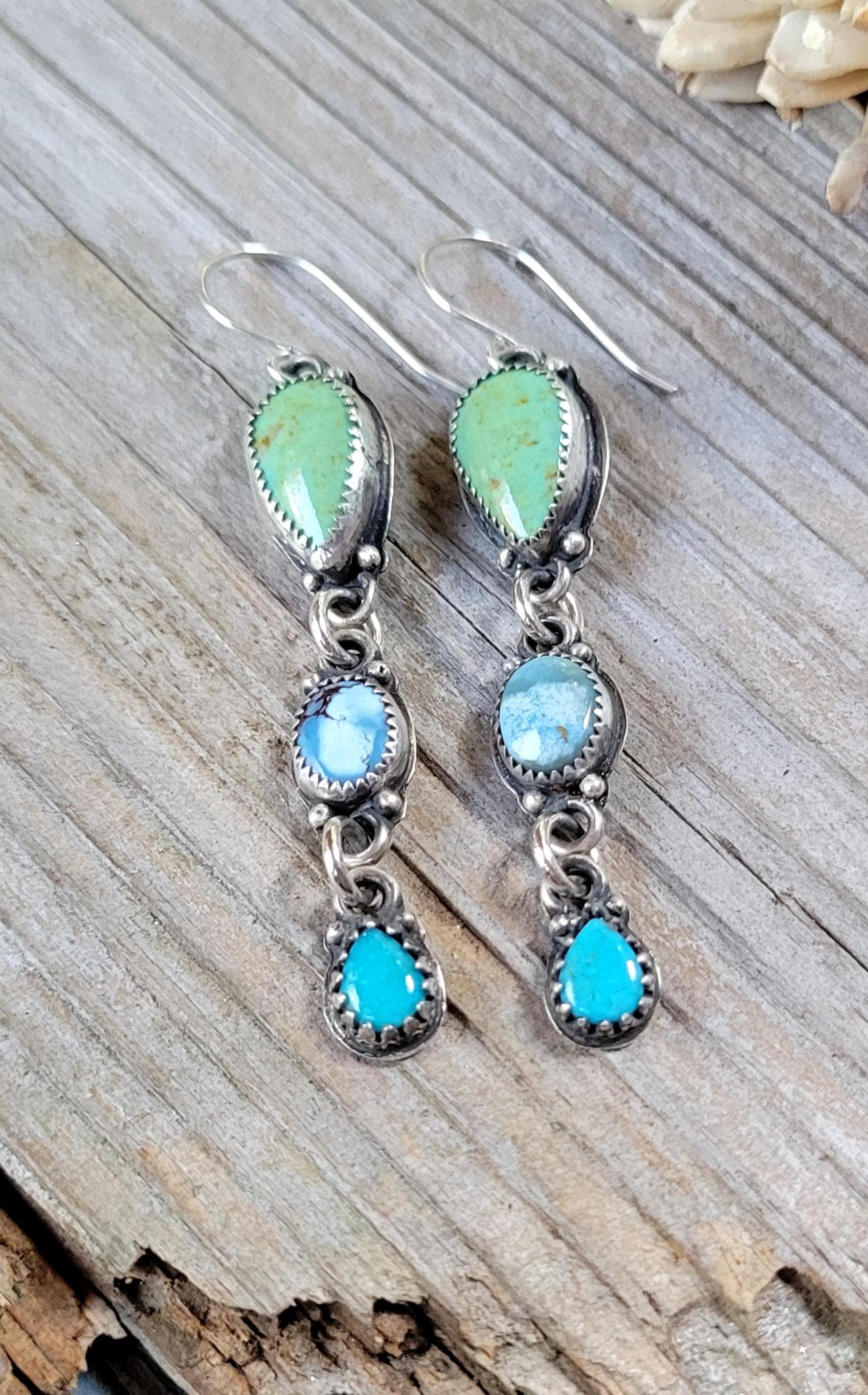 Multi-stone Turquoise Dangle Earrings - handmade, sterling silver, natural sonoran, lavender, kingman, southwestern inspired, beautiful gift