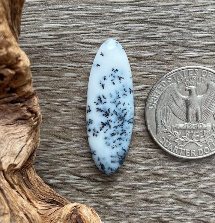 Dendritic Agate Sterling Silver Pendant Necklace - handmade, scenic stone, snow, winter, gray, white, modern but classic, beautiful gift