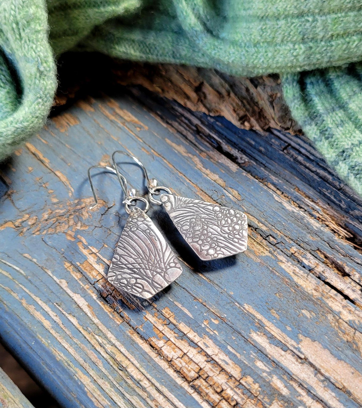 Green Turquoise Dangle Earrings - handmade, sterling silver, hubei quingu, handmade, modern, edgy, dotted, lightweight, beautiful gift