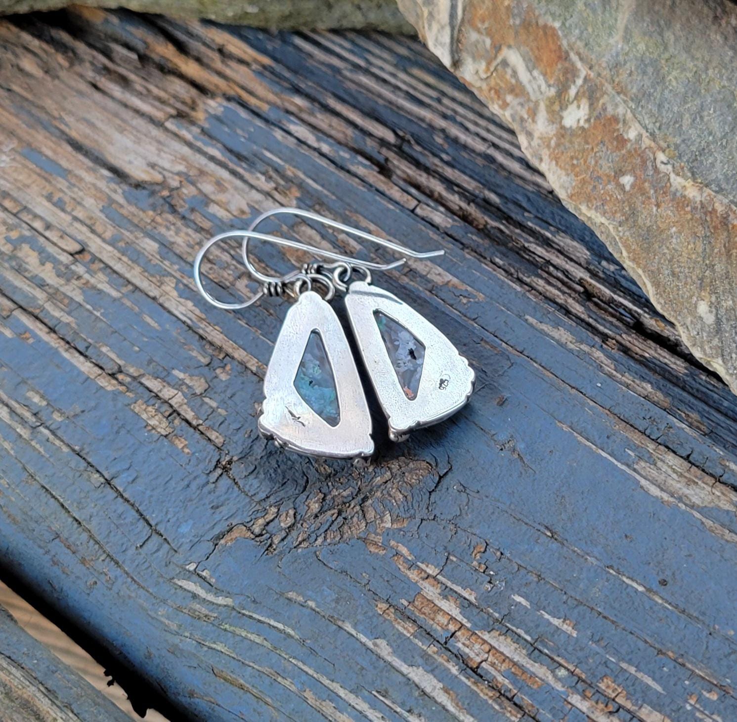 Sugarwater Snowflake Agate Dangle Earrings - sterling silver, handmade, blue, white, speckled, unique, lightweight open back, beautiful gift