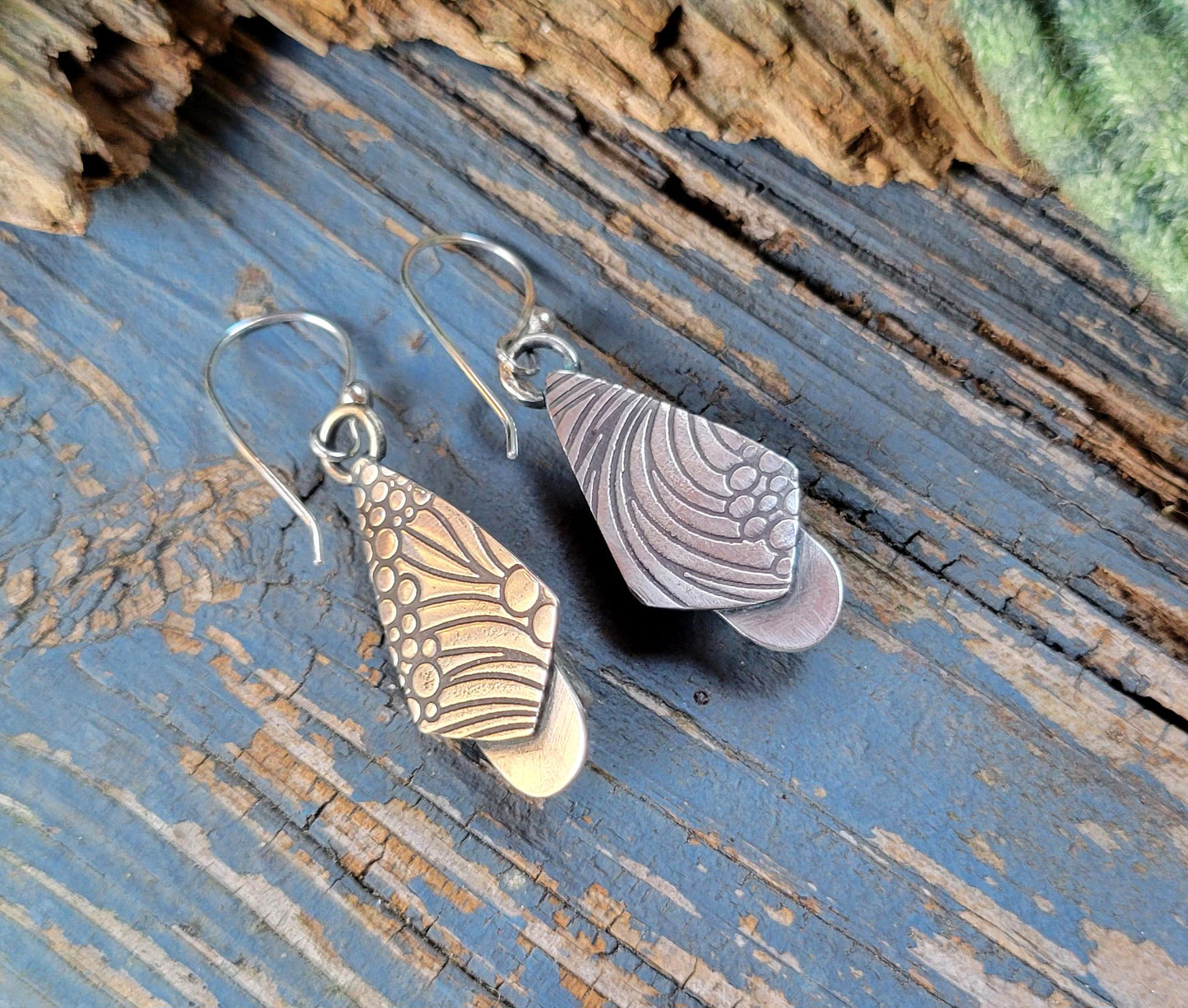 Green Turquoise Handmade Dangle Earrings - sterling silver, pattern back, modern, edgy, dotted, hubei quingu, lightweight, beautiful gift