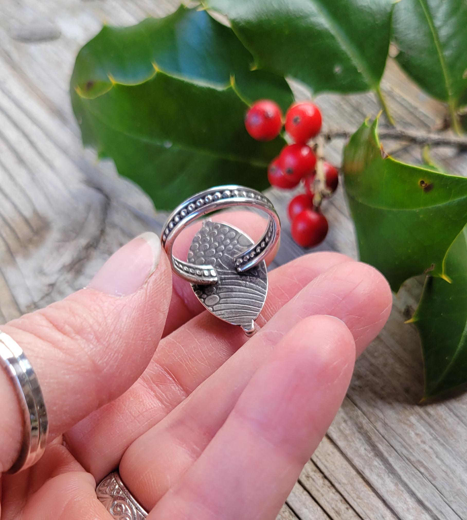 Rosarita Red Silver Ring - handmade, sterling silver, marquise cut, beautiful gift, Size 7.5 USA