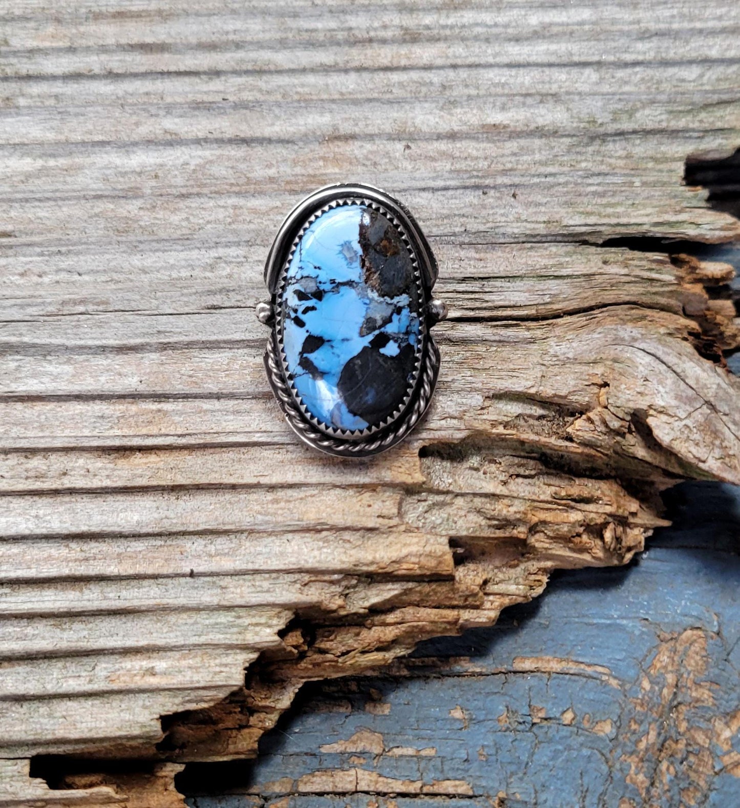 Turquoise Pony Tail Holder - handmade, hair accessory, sterling silver, blue stone, black matrix, natural lavender turquoise, unique gift