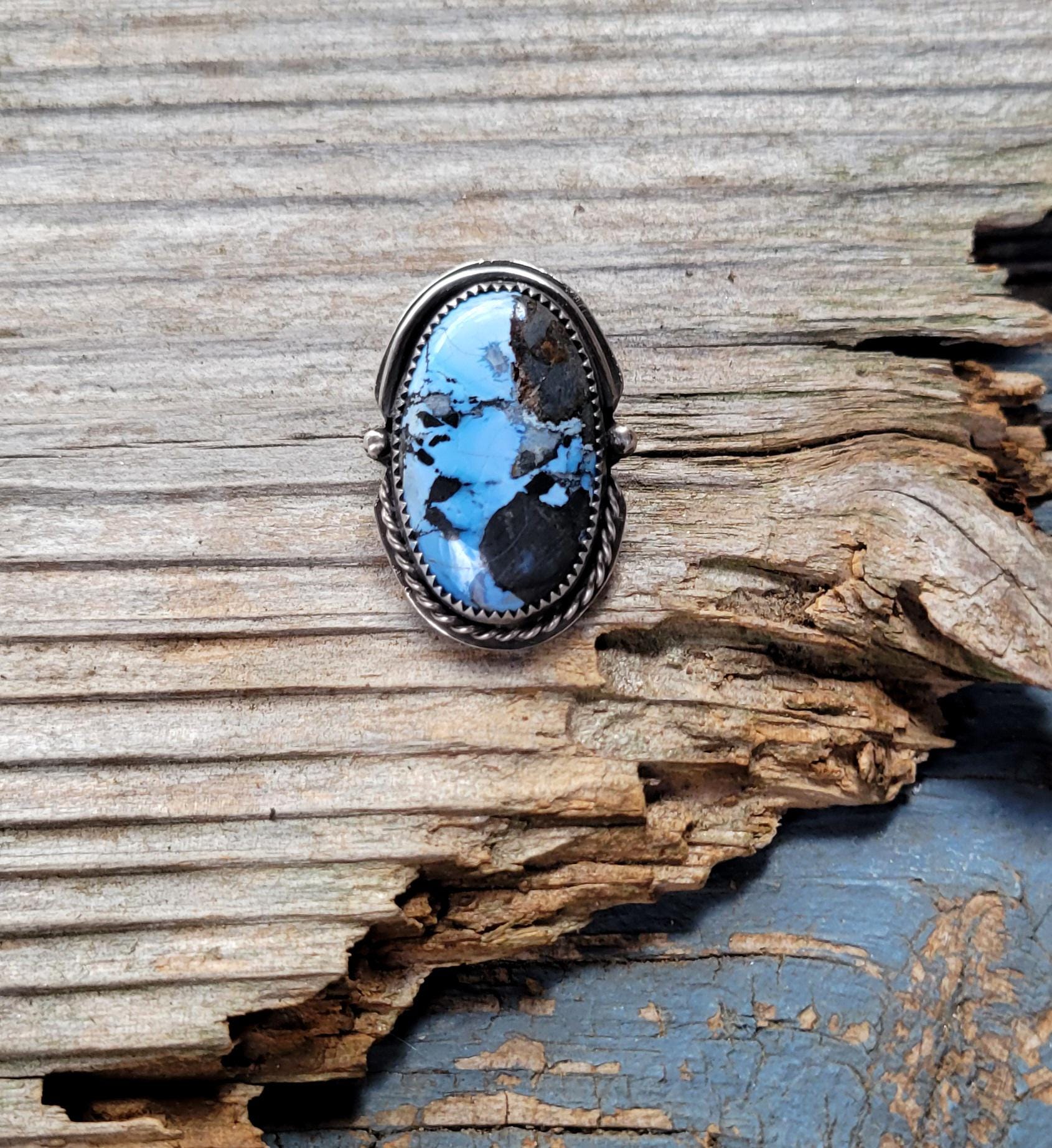 Turquoise Pony Tail Holder - handmade, hair accessory, sterling silver, blue stone, black matrix, natural lavender turquoise, unique gift