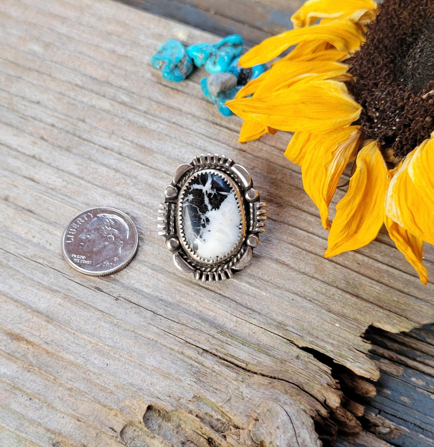 White Buffalo Pony Tail Holder - handmade, hair accessory, sterling silver, natural stone, black, native american inspired, USA, unique gift