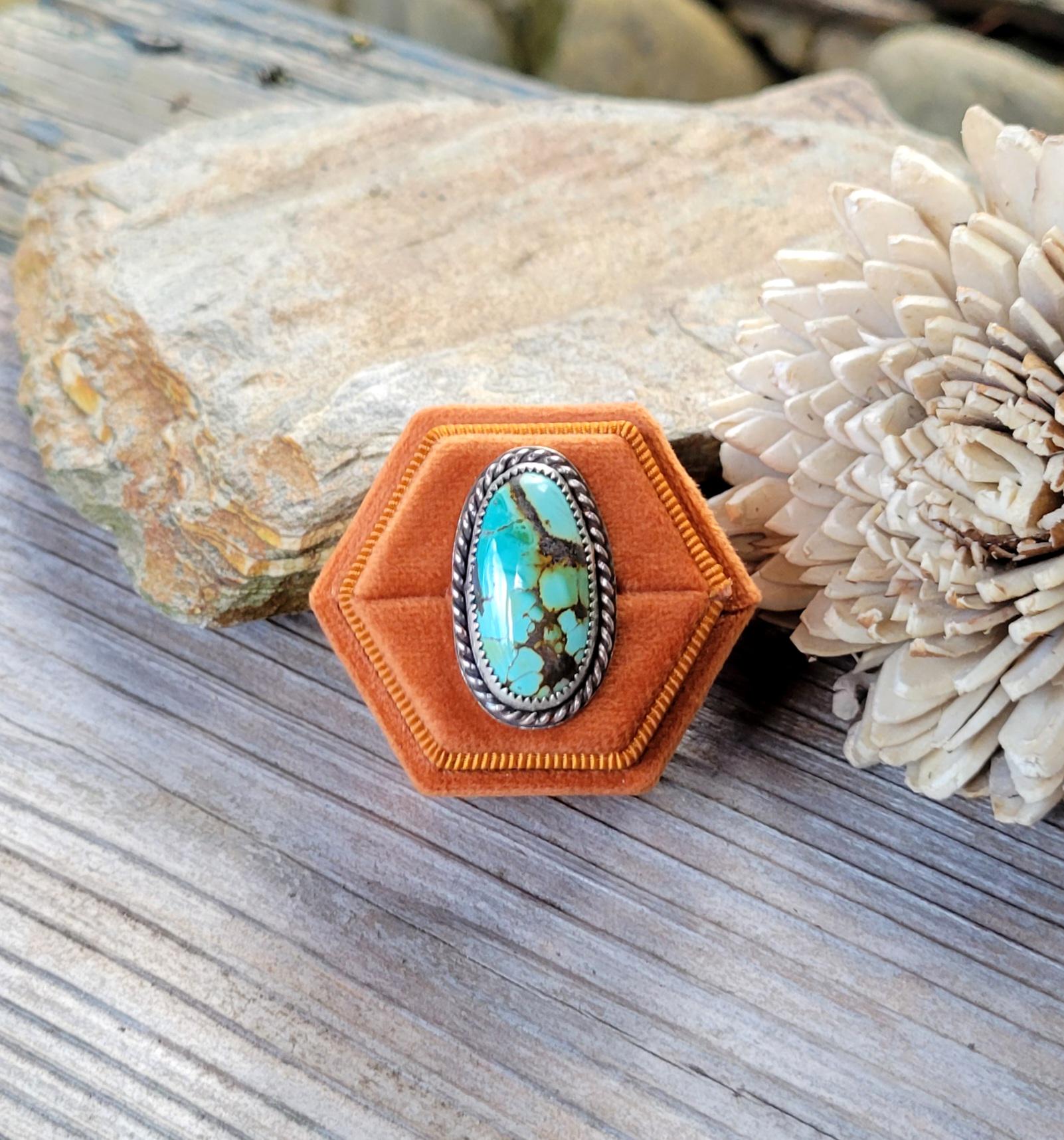 Turquoise Pony Tail Holder - handmade, hair accessory, sterling silver, natural bamboo hubei turquoise, blue, green, oval, unique gift