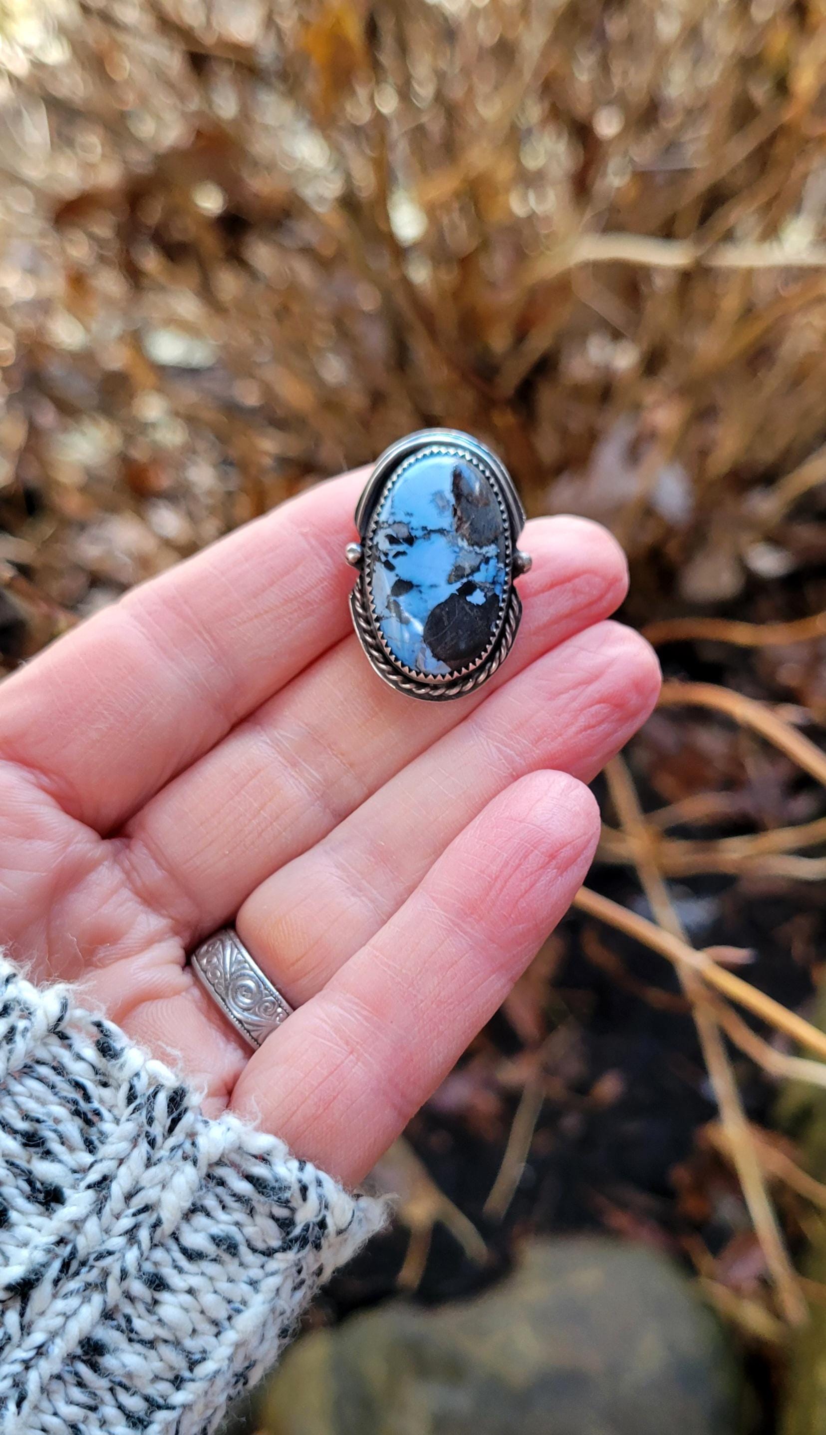 Turquoise Pony Tail Holder - handmade, hair accessory, sterling silver, blue stone, black matrix, natural lavender turquoise, unique gift