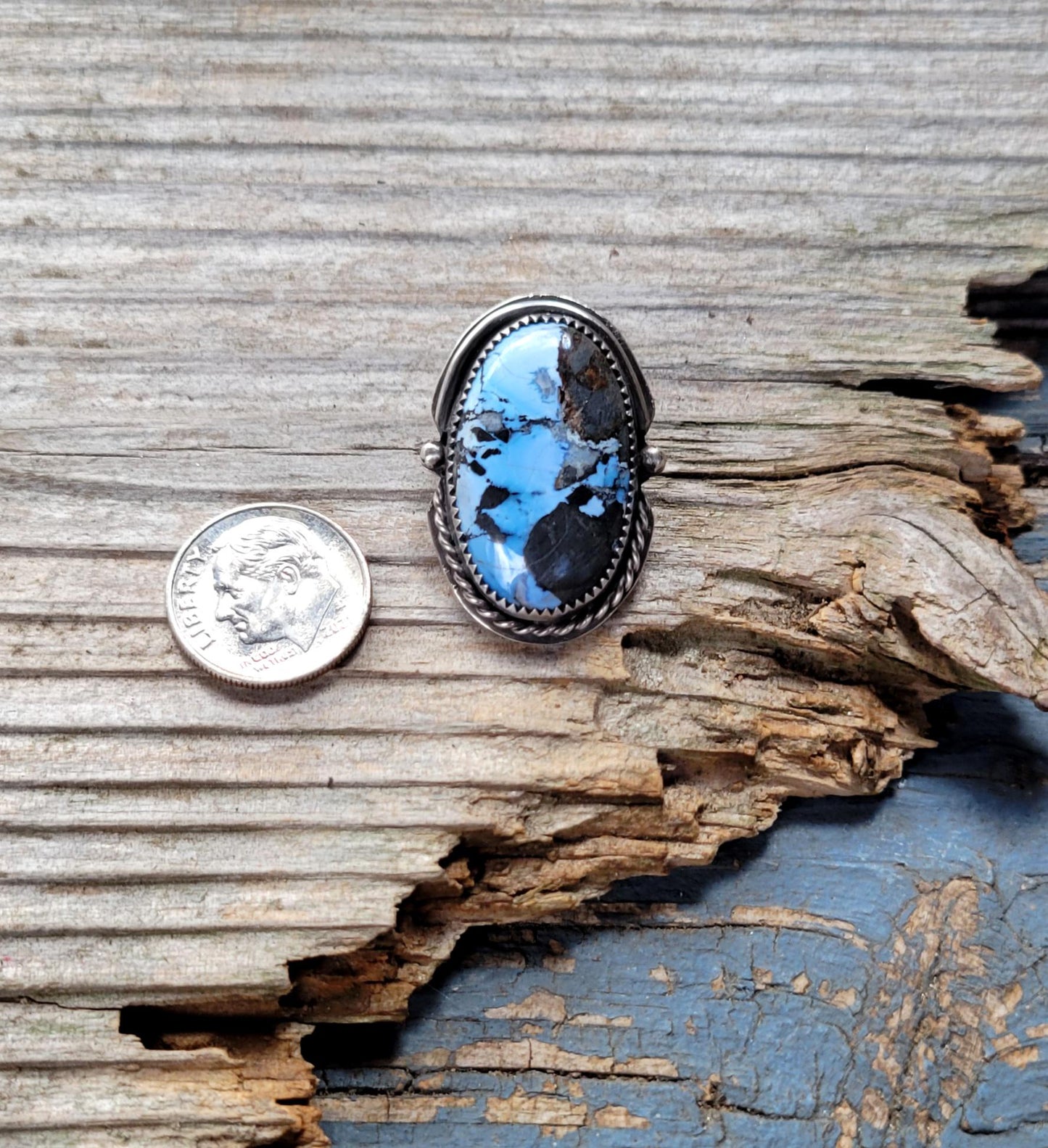 Turquoise Pony Tail Holder - handmade, hair accessory, sterling silver, blue stone, black matrix, natural lavender turquoise, unique gift