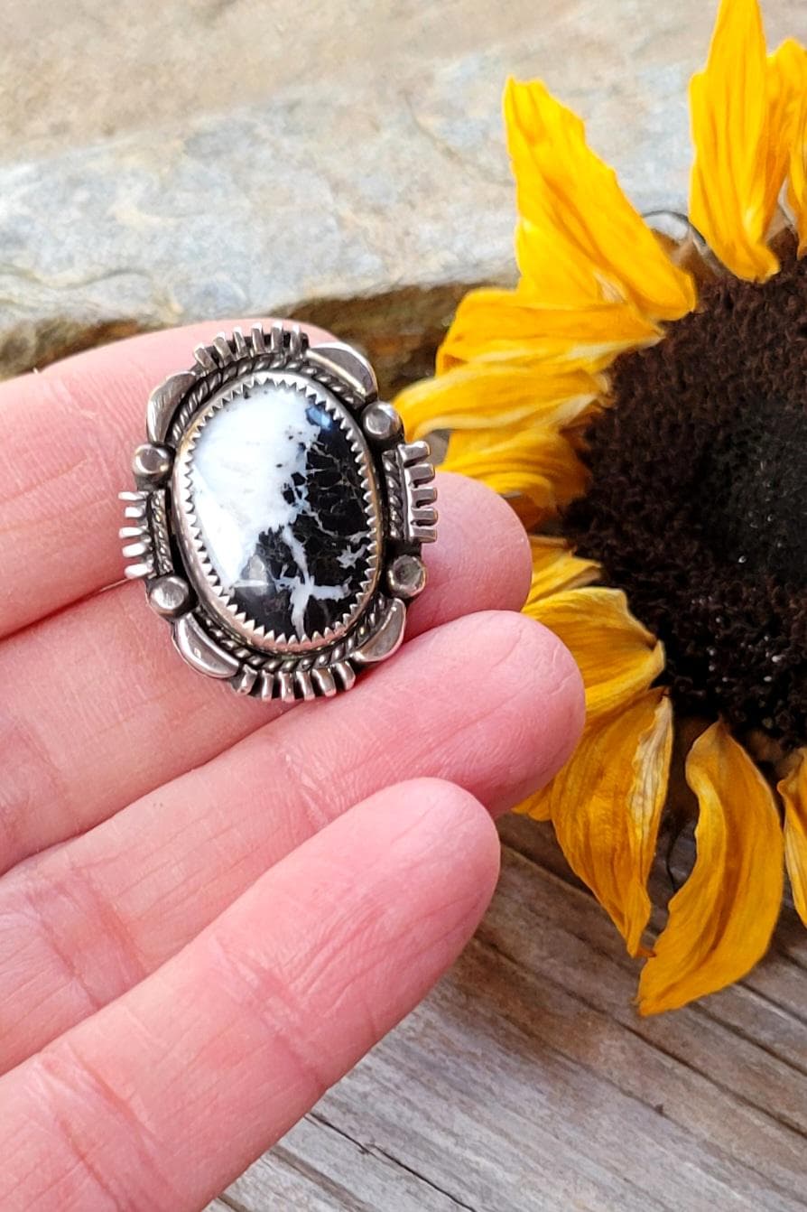 White Buffalo Pony Tail Holder - handmade, hair accessory, sterling silver, natural stone, black, native american inspired, USA, unique gift