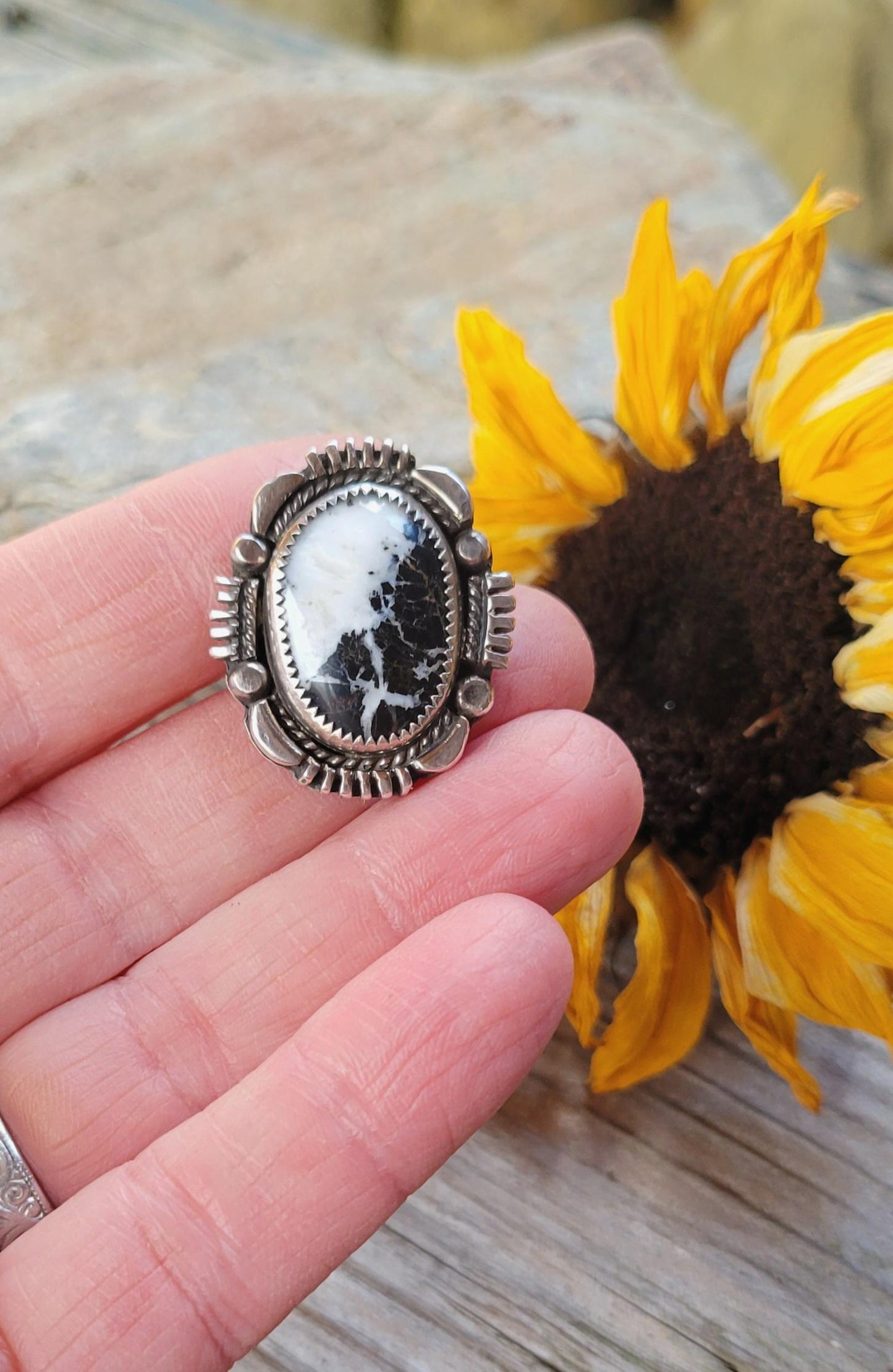 White Buffalo Pony Tail Holder - handmade, hair accessory, sterling silver, natural stone, black, native american inspired, USA, unique gift