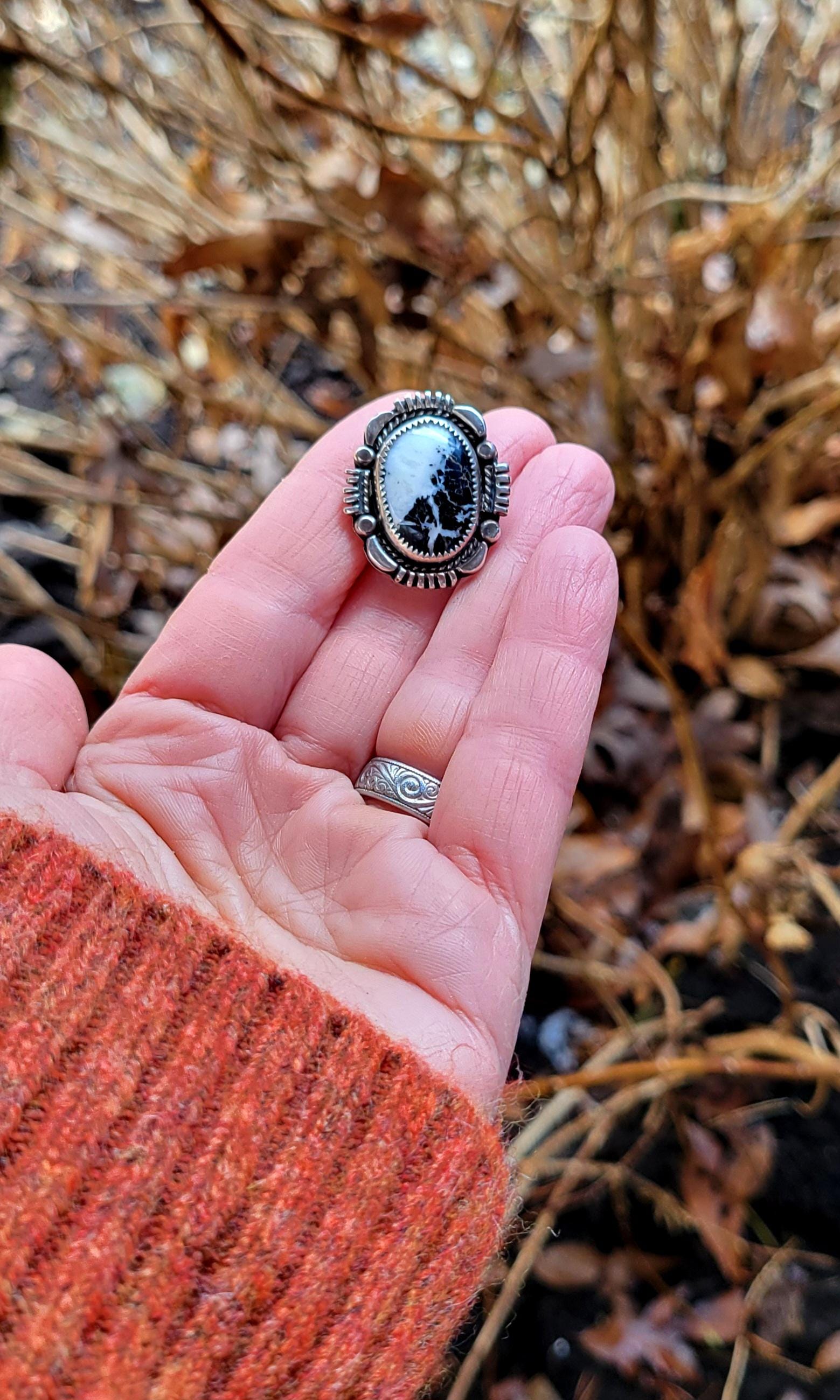 White Buffalo Pony Tail Holder - handmade, hair accessory, sterling silver, natural stone, black, native american inspired, USA, unique gift