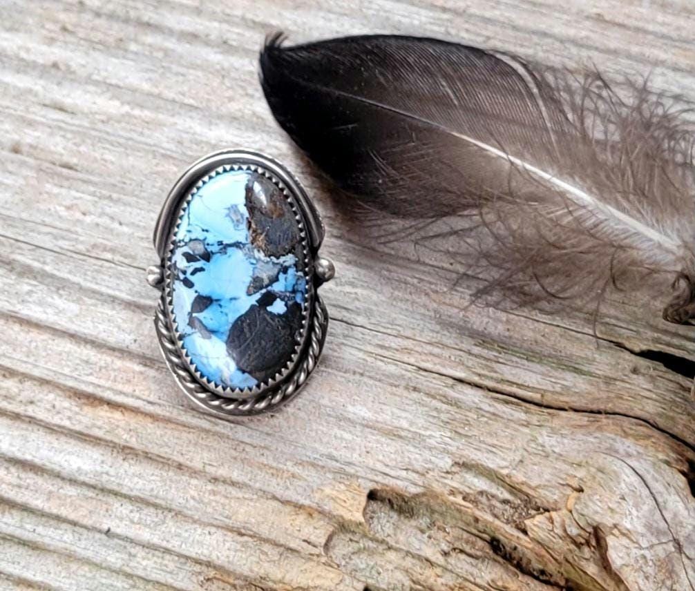 Turquoise Pony Tail Holder - handmade, hair accessory, sterling silver, blue stone, black matrix, natural lavender turquoise, unique gift