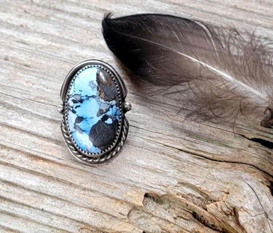 Turquoise Pony Tail Holder - handmade, hair accessory, sterling silver, blue stone, black matrix, natural lavender turquoise, unique gift