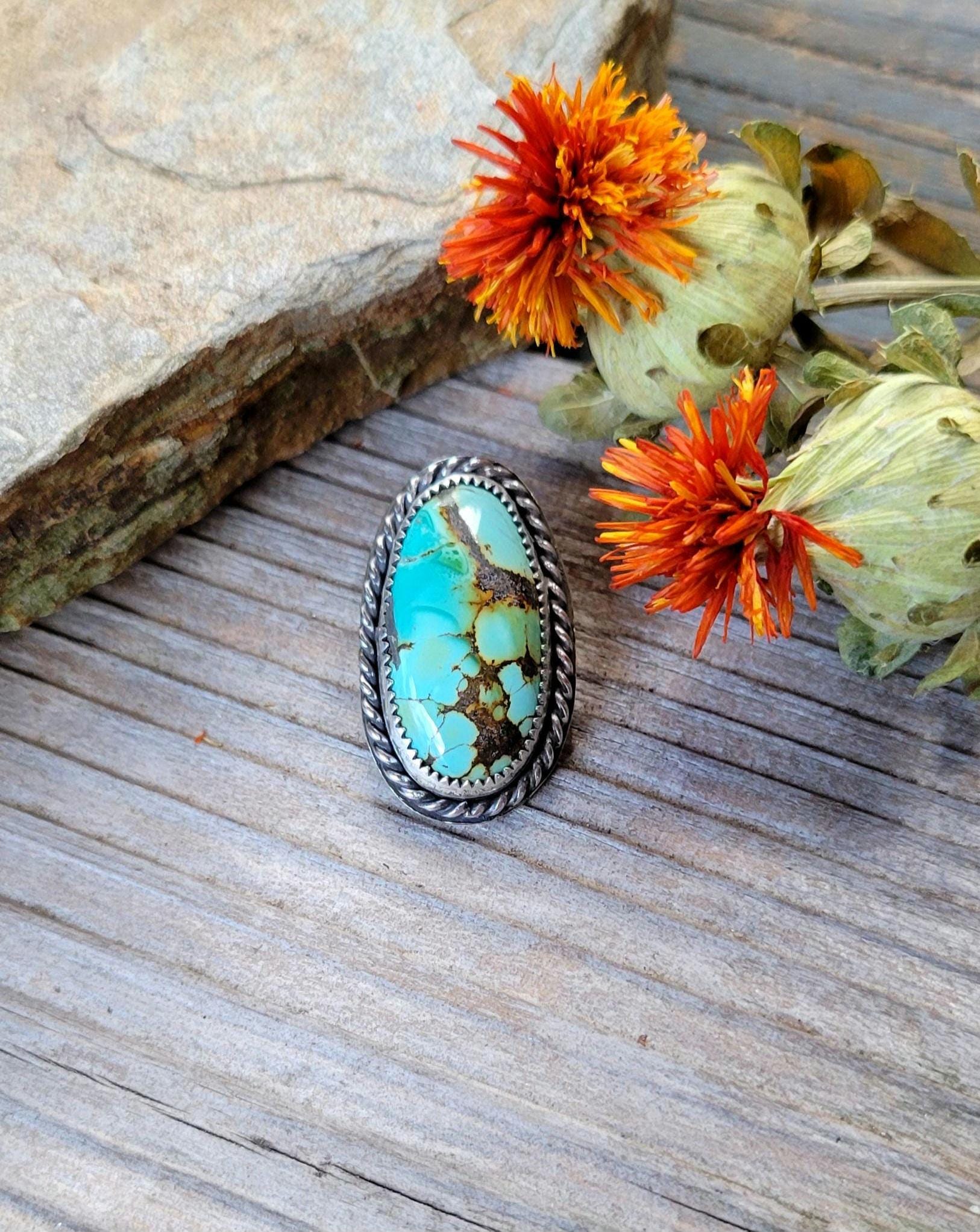 Turquoise Pony Tail Holder - handmade, hair accessory, sterling silver, natural bamboo hubei turquoise, blue, green, oval, unique gift