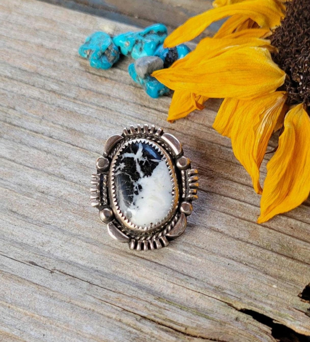 White Buffalo Pony Tail Holder - handmade, hair accessory, sterling silver, natural stone, black, native american inspired, USA, unique gift