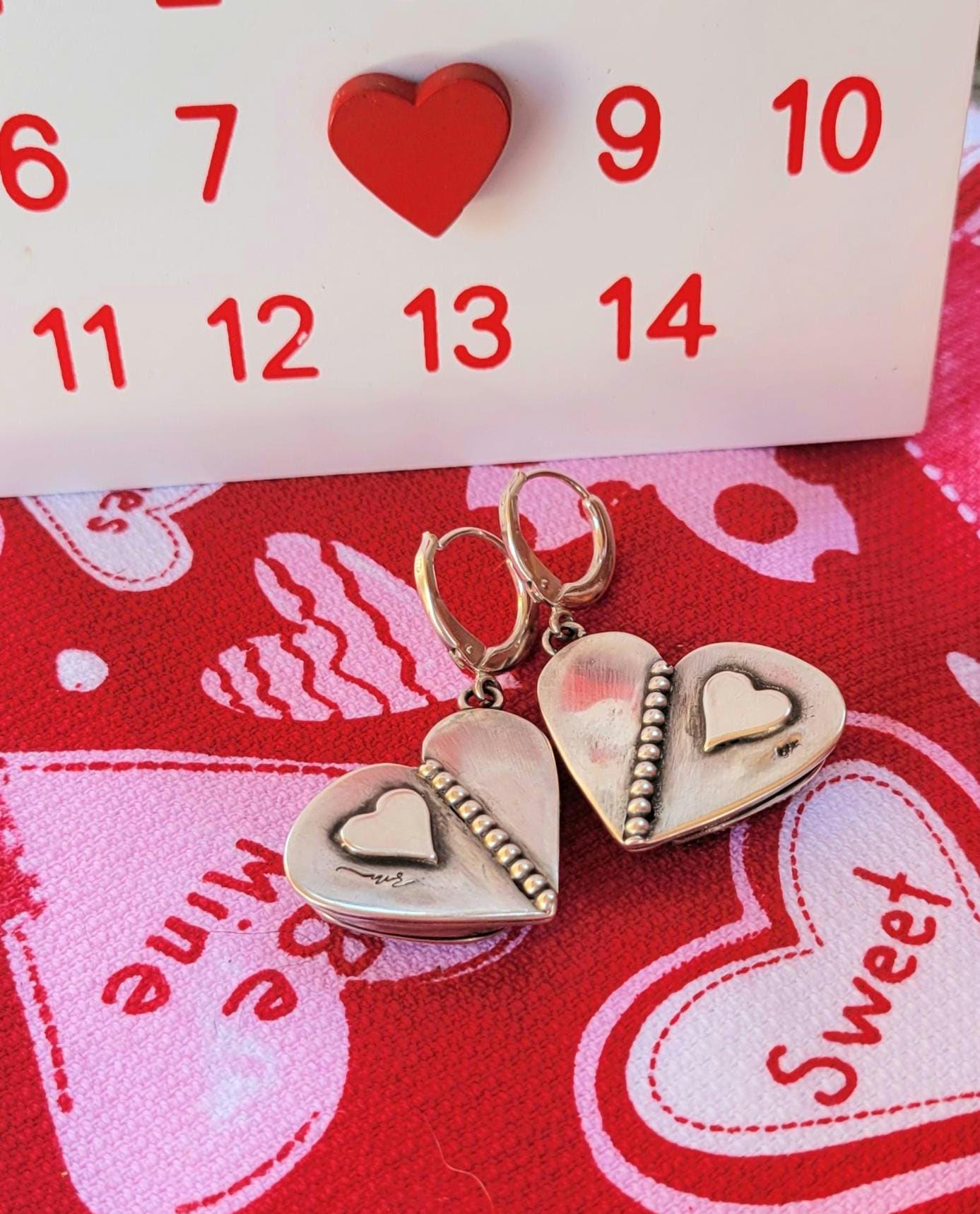 Red Heart Earrings - handcrafted handmade sterling silver, rosarita, heart back design, sterling silver lever backs, dangles, beautiful gift