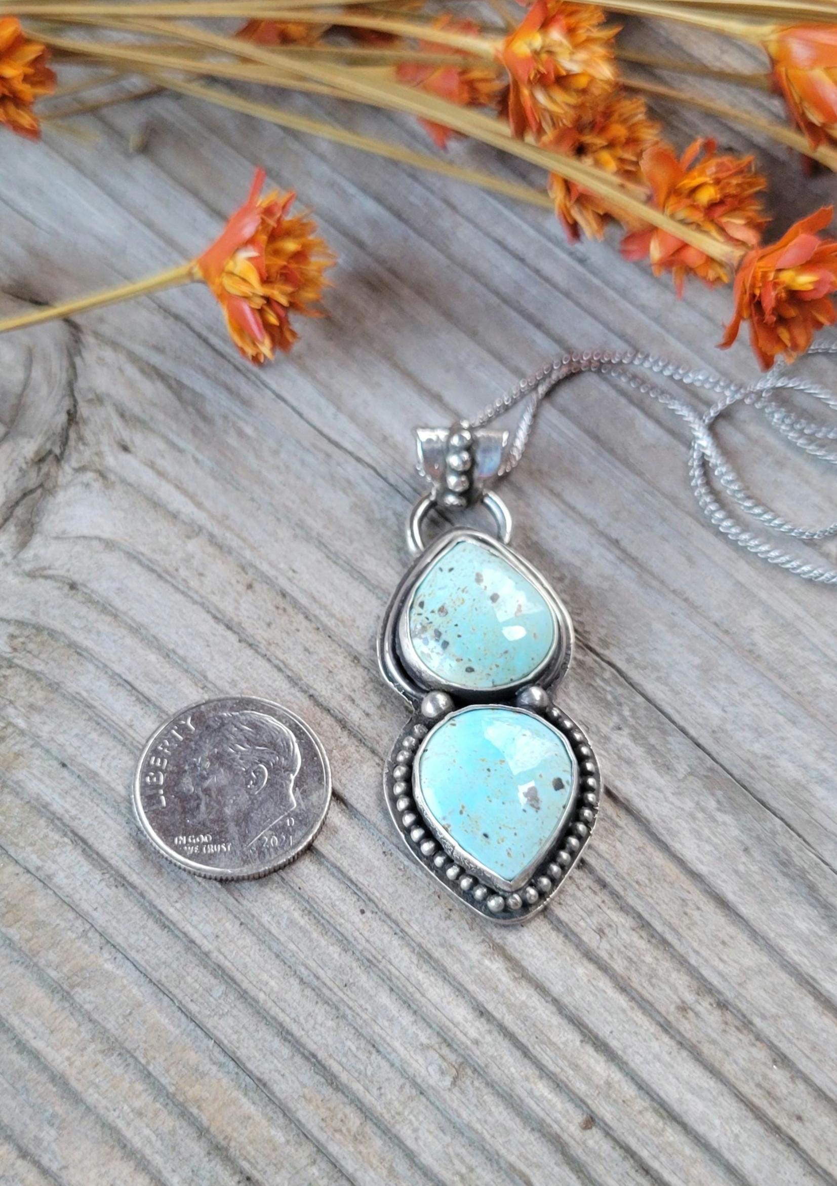 Natural Turquoise Silver Necklace - natural light blue lone mountain turquoise double stone set in sterling silver, handmade, beautiful gift