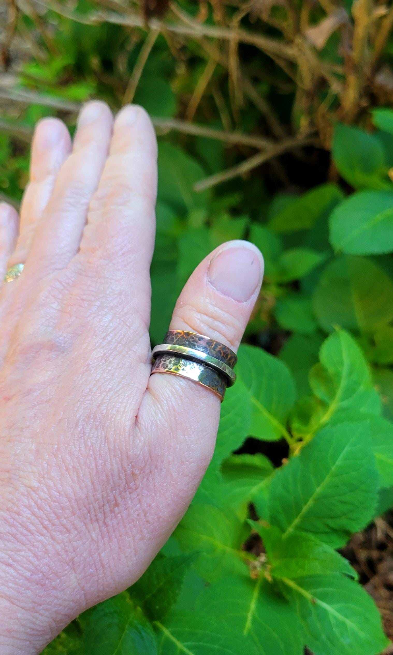 Copper Ring with Sterling Silver - handmade, hammered copper, mixed metals, southwestern, western, rustic, comfortable, gift, Size 7.5 USA