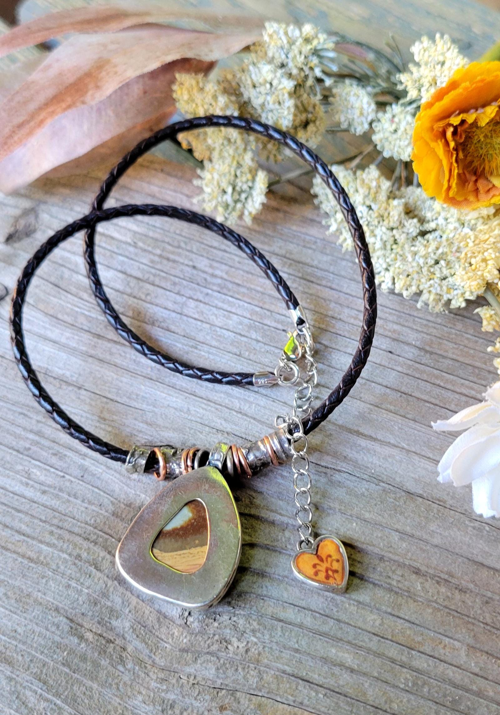 Jasper Necklace - sterling silver, hand crafted, brown leather, natural stone, layered earth tones, handmade, adjustable, beautiful gift