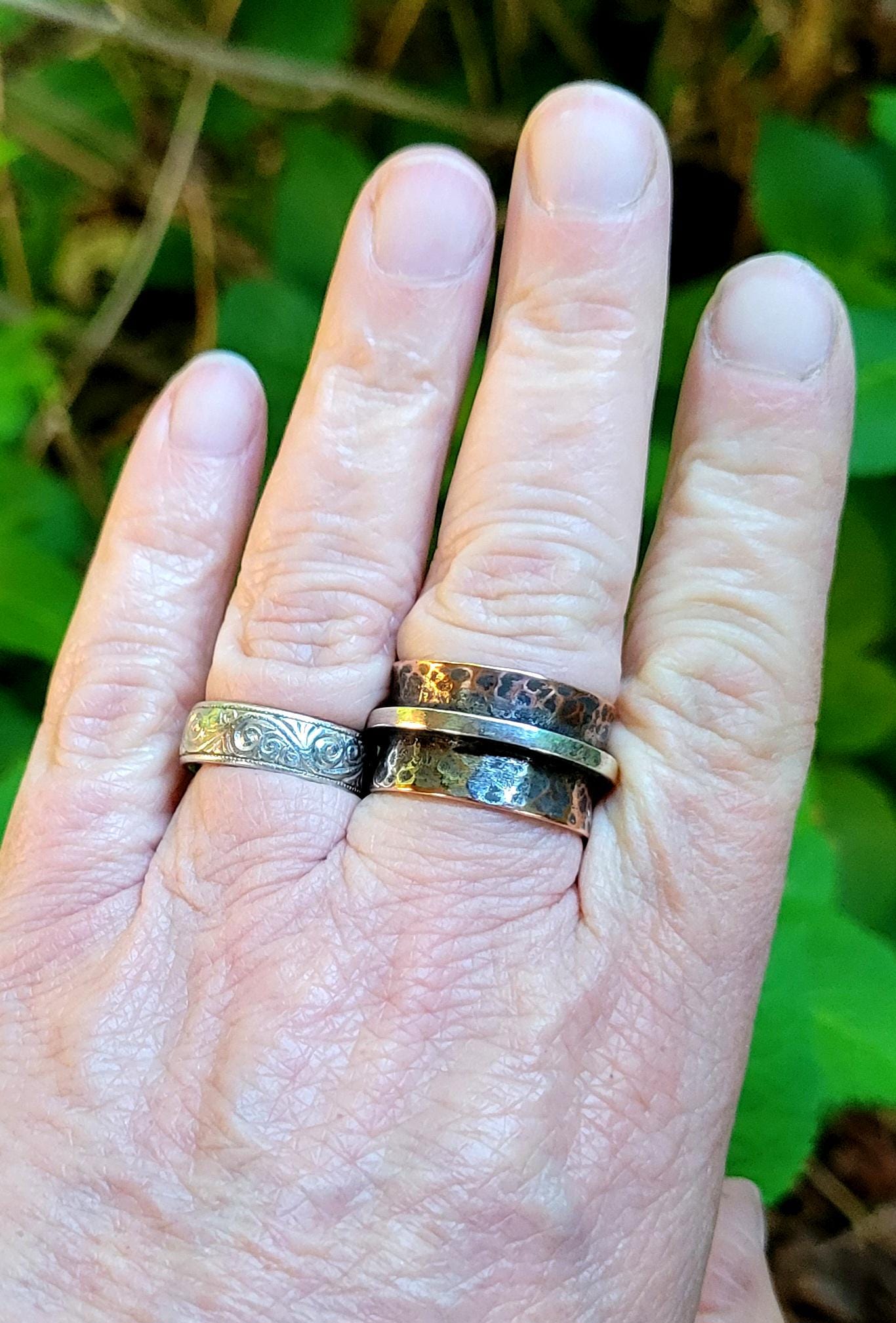 Copper Ring with Sterling Silver - handmade, hammered copper, mixed metals, southwestern, western, rustic, comfortable, gift, Size 7.5 USA