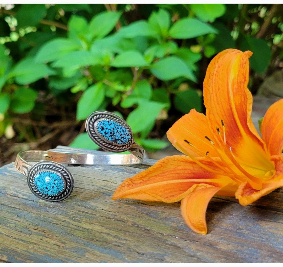 Black Web Kingman Turquoise Open Silver Cuff - handmade, bracelet, sterling, southwestern, blue, black, natural turquoise, beautiful gift