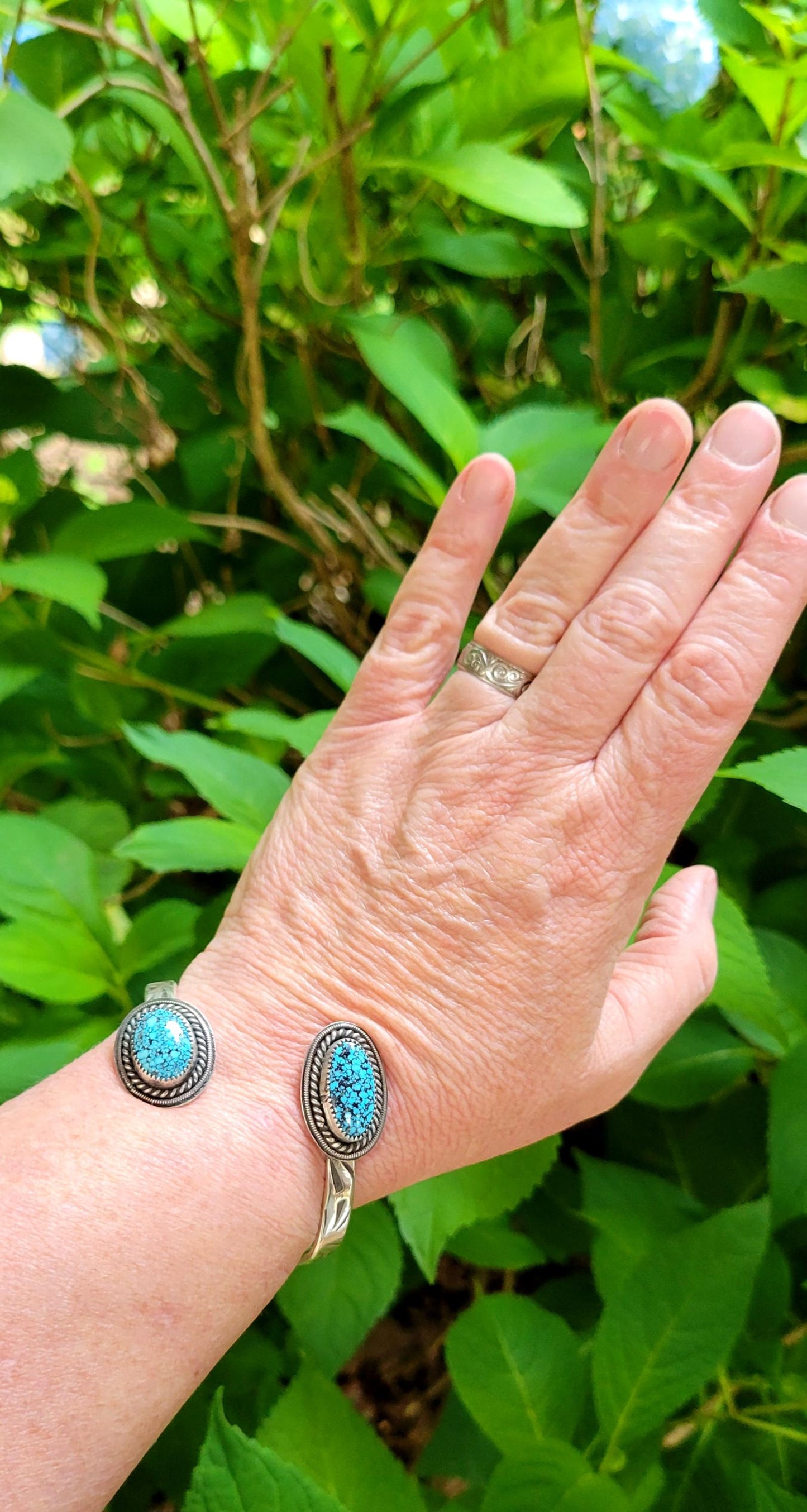 Black Web Kingman Turquoise Open Silver Cuff - handmade, bracelet, sterling, southwestern, blue, black, natural turquoise, beautiful gift
