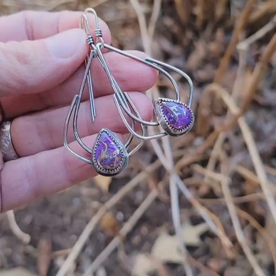 Mohave Hoop Earrings - handmade, purple Mohave turquoise from Kingman Mine, sterling silver hoops, teardrop, lightweight, beautiful gift