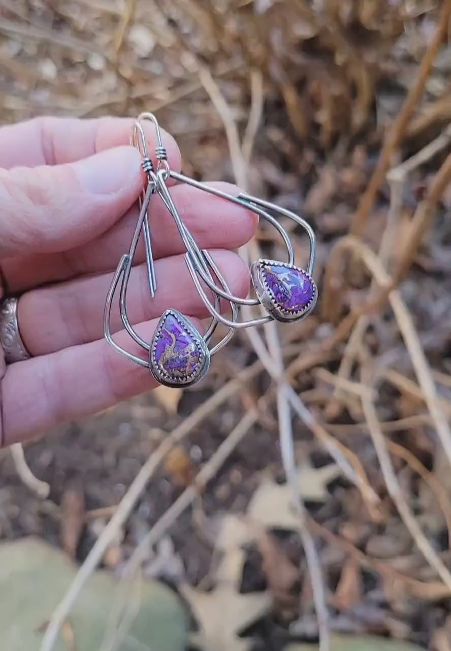 Mohave Hoop Earrings - handmade, purple Mohave turquoise from Kingman Mine, sterling silver hoops, teardrop, lightweight, beautiful gift