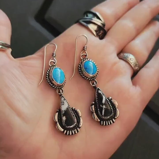 White Buffalo Lone Mountain Blue Turquoise Silver Dangles - sterling silver earrings, handmade, hand crafted, southwestern, beautiful gift