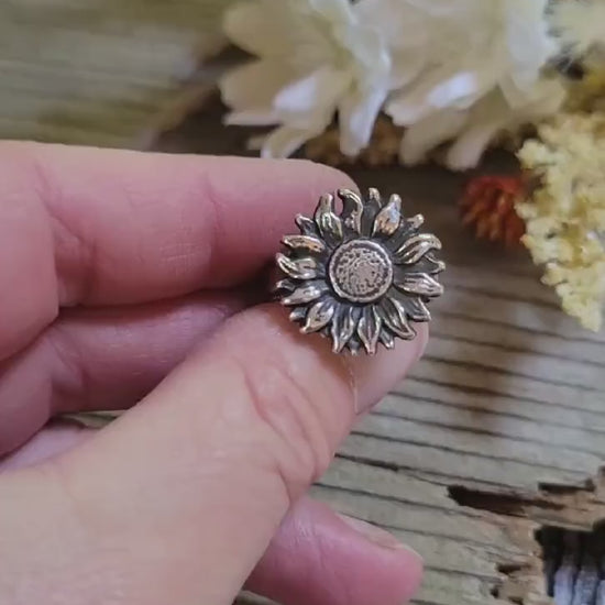 Sterling Silver Sunflower Cast Ring - handmade, hand crafted, beautiful gift, Size 6.75 USA