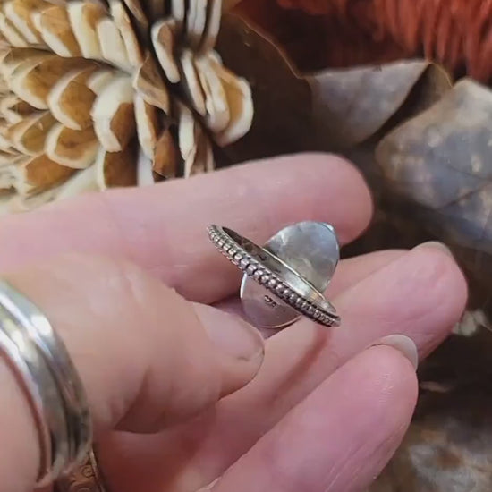 Gem-grade Blue Moon Turquoise Ring - handmade sterling silver, light blue natural stone, dainty, small, Size 7.5 USA