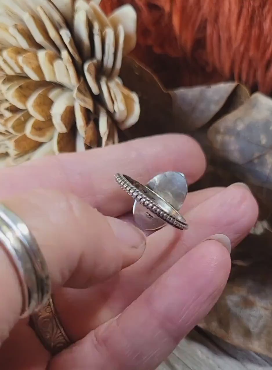 Gem-grade Blue Moon Turquoise Ring - handmade sterling silver, light blue natural stone, dainty, small, Size 7.5 USA