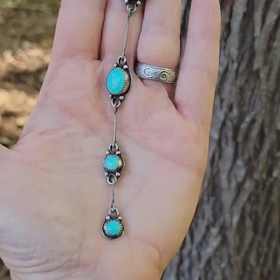 Royston Turquoise Lariat Necklace - handmade, sterling silver, natural blue stone, Southwestern, Native American inspired, beautiful gift