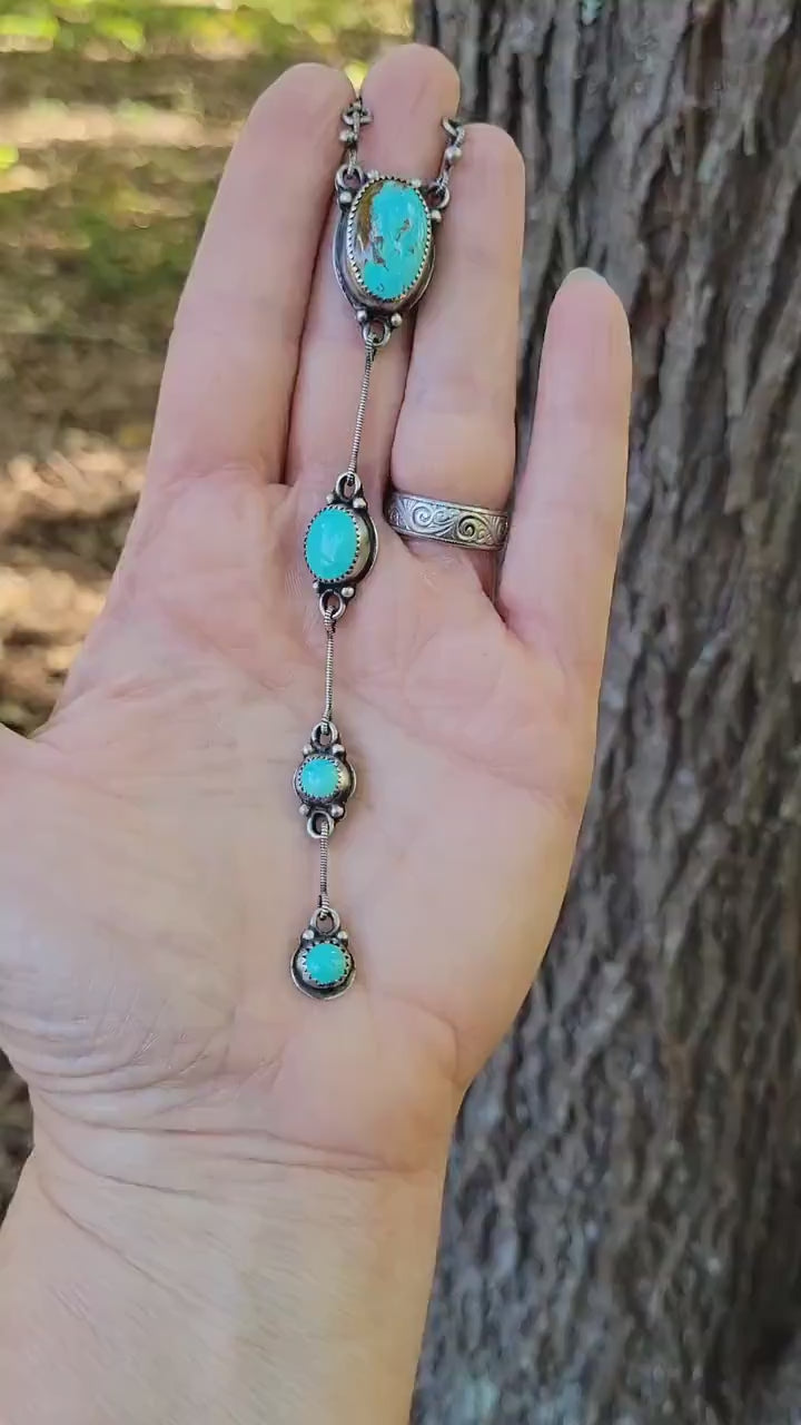 Royston Turquoise Lariat Necklace - handmade, sterling silver, natural blue stone, Southwestern, Native American inspired, beautiful gift