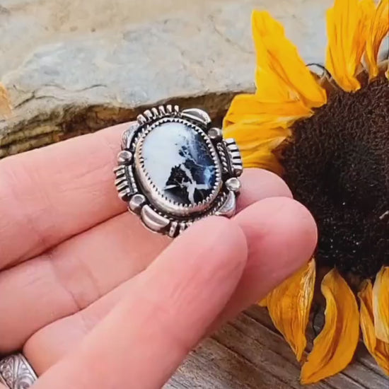 White Buffalo Pony Tail Holder - handmade, hair accessory, sterling silver, natural stone, black, native american inspired, USA, unique gift