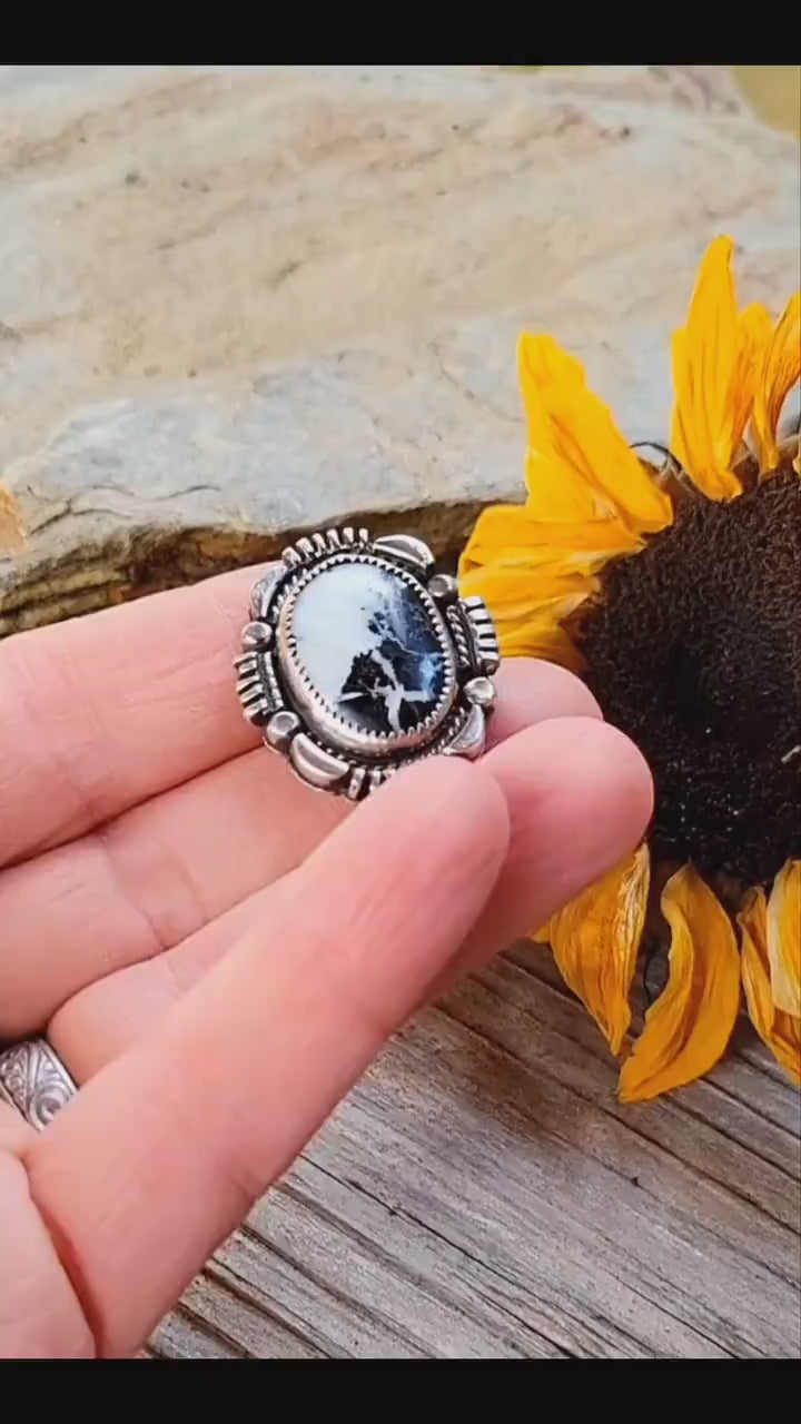 White Buffalo Pony Tail Holder - handmade, hair accessory, sterling silver, natural stone, black, native american inspired, USA, unique gift