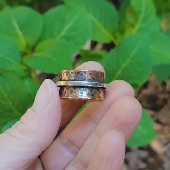 Copper Ring with Sterling Silver - handmade, hammered copper, mixed metals, southwestern, western, rustic, comfortable, gift, Size 7.5 USA