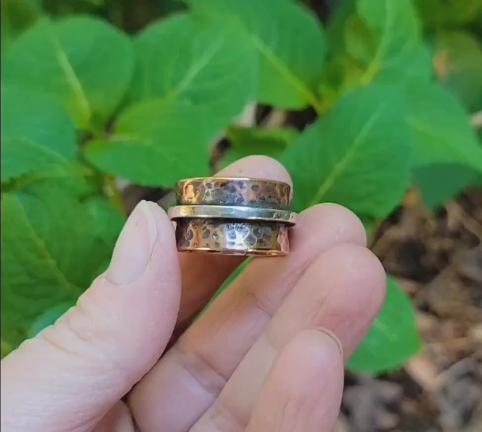 Copper Ring with Sterling Silver - handmade, hammered copper, mixed metals, southwestern, western, rustic, comfortable, gift, Size 7.5 USA