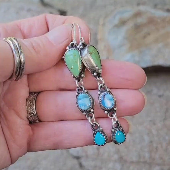 Multi-stone Turquoise Dangle Earrings - handmade, sterling silver, natural sonoran, lavender, kingman, southwestern inspired, beautiful gift