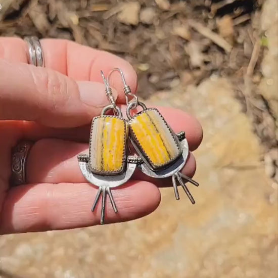 Bumblebee Jasper Yellow Silver Earrings - handmade, sterling silver, natural stones, grey, sunburst, sun, rustic, unique, beautiful gift