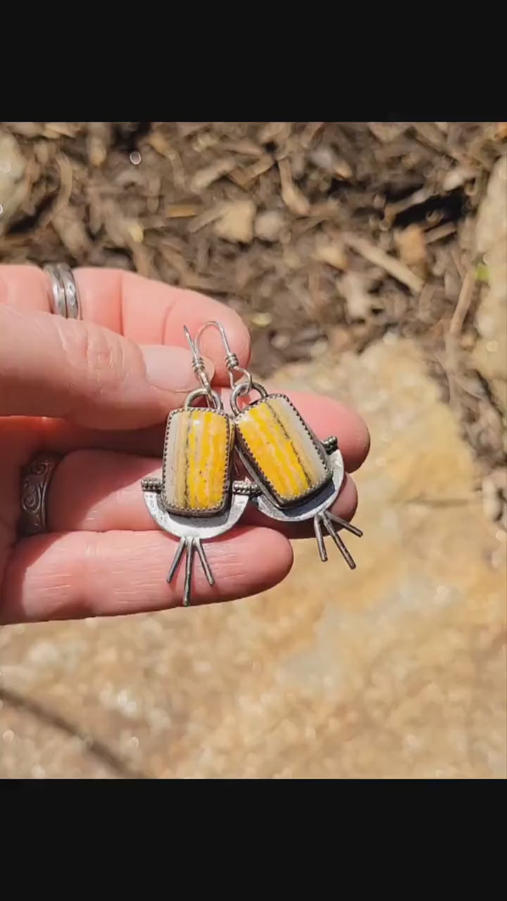 Bumblebee Jasper Yellow Silver Earrings - handmade, sterling silver, natural stones, grey, sunburst, sun, rustic, unique, beautiful gift