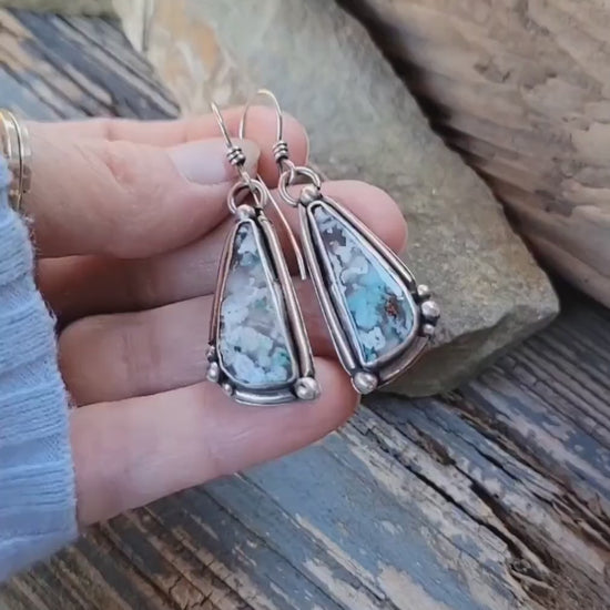 Sugarwater Snowflake Agate Dangle Earrings - sterling silver, handmade, blue, white, speckled, unique, lightweight open back, beautiful gift