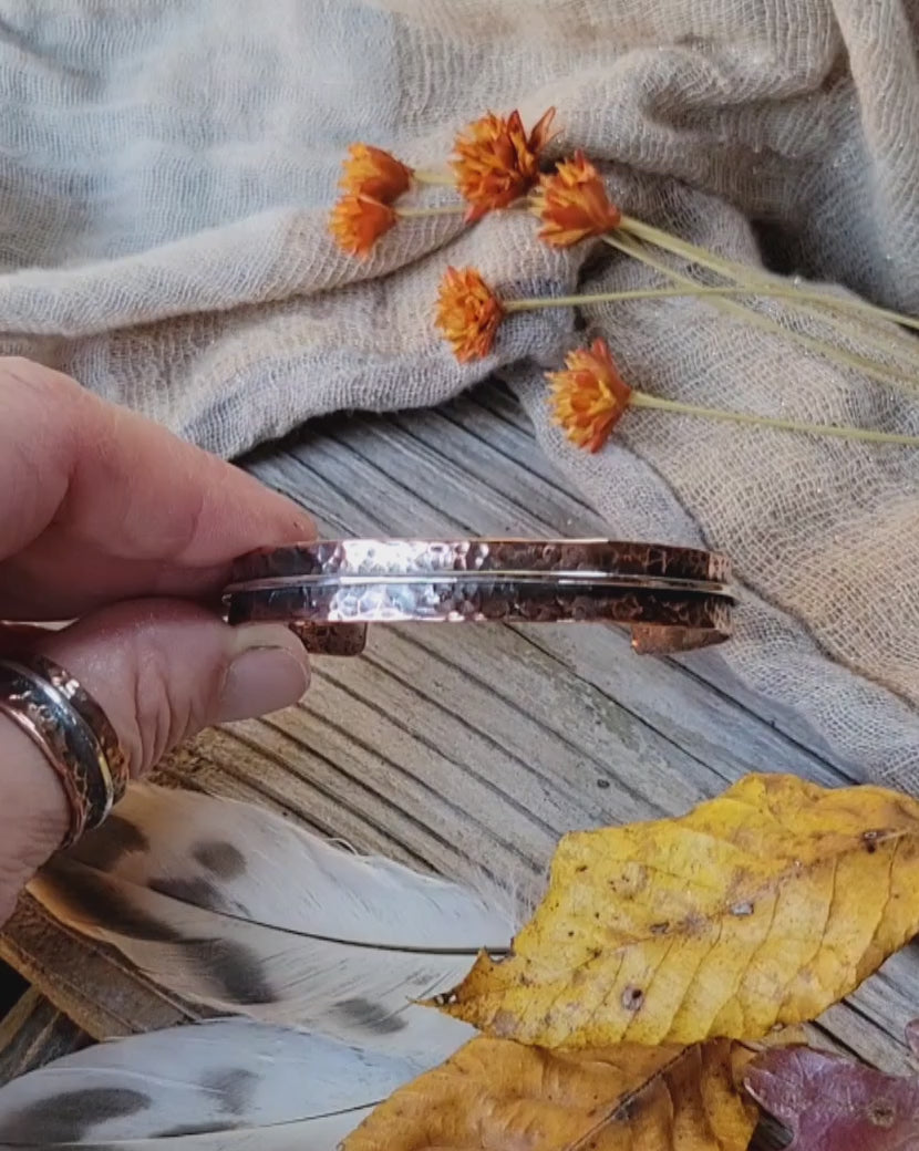 Handmade copper and silver cuff