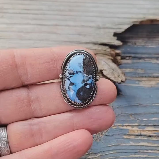 Turquoise Pony Tail Holder - handmade, hair accessory, sterling silver, blue stone, black matrix, natural lavender turquoise, unique gift