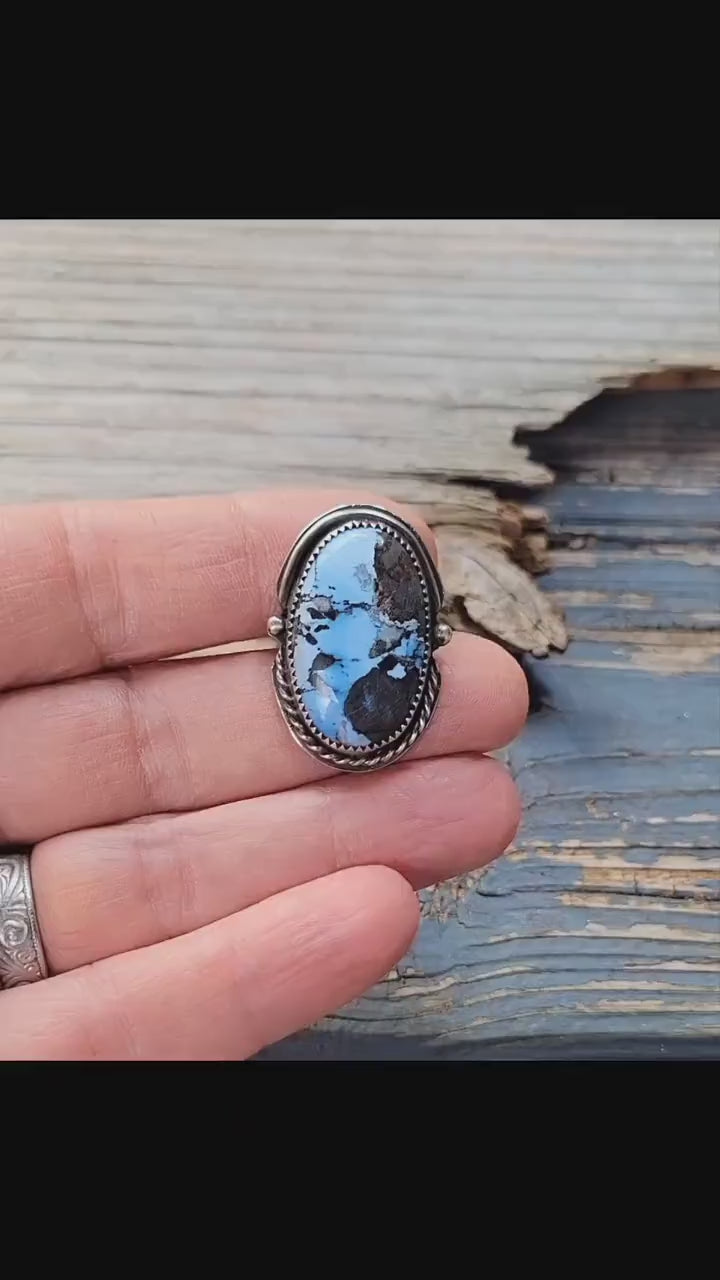 Turquoise Pony Tail Holder - handmade, hair accessory, sterling silver, blue stone, black matrix, natural lavender turquoise, unique gift