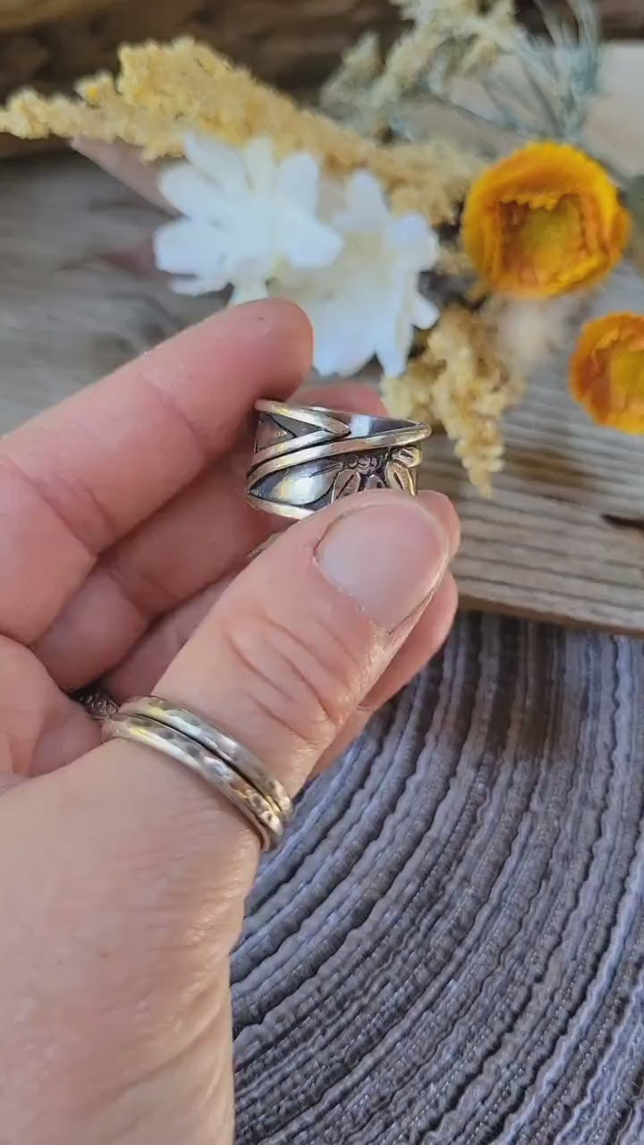 Sterling Silver Sunflower Wrap Ring - handmade, hand crafted, 100% fabricated by hand, unique statement ring, beautiful gift, Size 8.25 USA