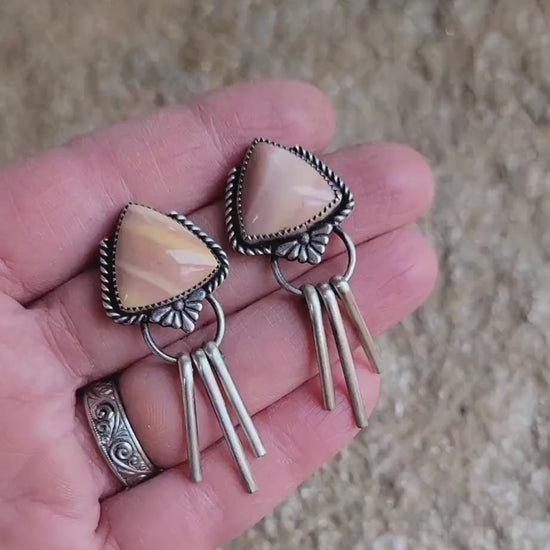 Pink silver fringe earrings