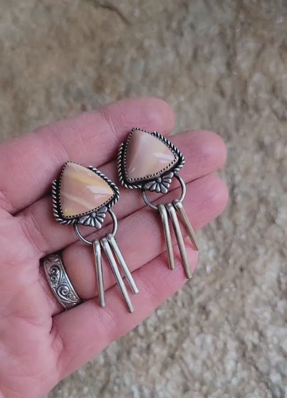 Pink silver fringe earrings